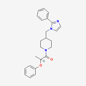molecular formula C24H27N3O2 B2646791 2-phenoxy-1-(4-((2-phenyl-1H-imidazol-1-yl)methyl)piperidin-1-yl)propan-1-one CAS No. 1351647-68-1