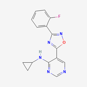 molecular formula C15H12FN5O B2646797 N-cyclopropyl-5-(3-(2-fluorophenyl)-1,2,4-oxadiazol-5-yl)pyrimidin-4-amine CAS No. 2034511-80-1