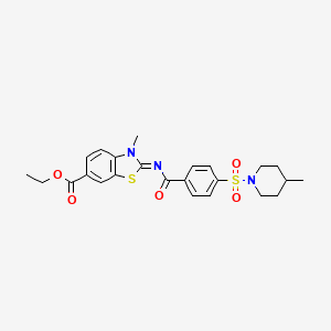 molecular formula C24H27N3O5S2 B2646859 ethyl (2E)-3-methyl-2-({4-[(4-methylpiperidin-1-yl)sulfonyl]benzoyl}imino)-2,3-dihydro-1,3-benzothiazole-6-carboxylate CAS No. 850909-43-2