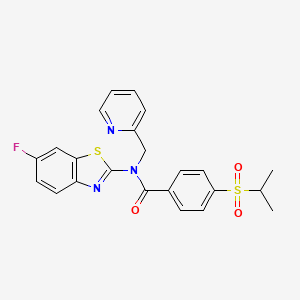 molecular formula C23H20FN3O3S2 B2646866 N-(6-fluoro-1,3-benzothiazol-2-yl)-4-(propane-2-sulfonyl)-N-[(pyridin-2-yl)methyl]benzamide CAS No. 941993-39-1