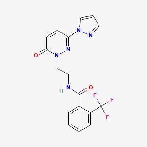 molecular formula C17H14F3N5O2 B2646944 N-(2-(6-oxo-3-(1H-pyrazol-1-yl)pyridazin-1(6H)-yl)ethyl)-2-(trifluoromethyl)benzamide CAS No. 1351660-25-7