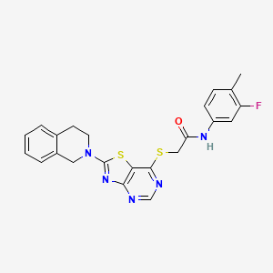 molecular formula C23H20FN5OS2 B2646945 N-(3-fluoro-4-methylphenyl)-2-{[2-(1,2,3,4-tetrahydroisoquinolin-2-yl)-[1,3]thiazolo[4,5-d]pyrimidin-7-yl]sulfanyl}acetamide CAS No. 1189509-86-1