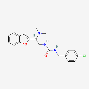 molecular formula C20H22ClN3O2 B2647031 1-(2-(Benzofuran-2-yl)-2-(dimethylamino)ethyl)-3-(4-chlorobenzyl)urea CAS No. 2034466-96-9
