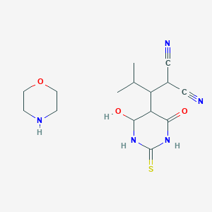 molecular formula C15H21N5O3S B2647047 2-[1-(6-Hydroxy-4-oxo-2-sulfanylidene-1,2,3,4-tetrahydropyrimidin-5-yl)-2-methylpropyl]propanedinitrile; morpholine CAS No. 879371-34-3