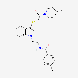 3,4-dimethyl-N-(2-(3-((2-(4-methylpiperidin-1-yl)-2-oxoethyl)thio)-1H-indol-1-yl)ethyl)benzamide