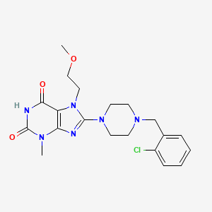 molecular formula C20H25ClN6O3 B2647051 8-(4-(2-chlorobenzyl)piperazin-1-yl)-7-(2-methoxyethyl)-3-methyl-1H-purine-2,6(3H,7H)-dione CAS No. 878432-52-1
