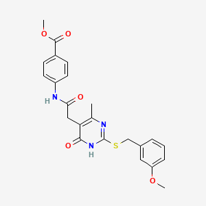 molecular formula C23H23N3O5S B2647070 Methyl 4-(2-(2-((3-methoxybenzyl)thio)-4-methyl-6-oxo-1,6-dihydropyrimidin-5-yl)acetamido)benzoate CAS No. 1105241-78-8