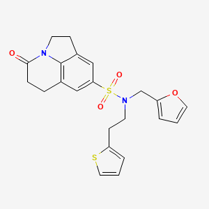 molecular formula C22H22N2O4S2 B2647074 N-[(furan-2-yl)methyl]-11-oxo-N-[2-(thiophen-2-yl)ethyl]-1-azatricyclo[6.3.1.0^{4,12}]dodeca-4(12),5,7-triene-6-sulfonamide CAS No. 1797396-83-8