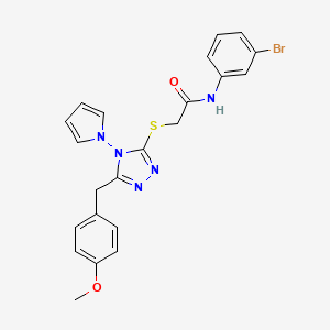 molecular formula C22H20BrN5O2S B2647125 N-(3-bromophenyl)-2-((5-(4-methoxybenzyl)-4-(1H-pyrrol-1-yl)-4H-1,2,4-triazol-3-yl)thio)acetamide CAS No. 896307-23-6