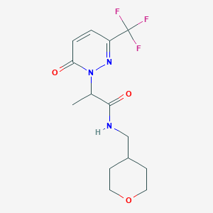 molecular formula C14H18F3N3O3 B2647236 N-[(oxan-4-yl)methyl]-2-[6-oxo-3-(trifluoromethyl)-1,6-dihydropyridazin-1-yl]propanamide CAS No. 2380141-80-8