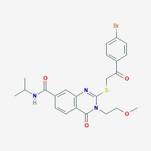 molecular formula C23H24BrN3O4S B2647276 2-{[2-(4-bromophenyl)-2-oxoethyl]sulfanyl}-3-(2-methoxyethyl)-4-oxo-N-(propan-2-yl)-3,4-dihydroquinazoline-7-carboxamide CAS No. 932351-23-0