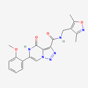 molecular formula C19H18N6O4 B2647279 N-((3,5-dimethylisoxazol-4-yl)methyl)-6-(2-methoxyphenyl)-4-oxo-4,5-dihydro-[1,2,3]triazolo[1,5-a]pyrazine-3-carboxamide CAS No. 1396858-60-8