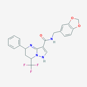 molecular formula C22H19F3N4O3 B264731 N-(1,3-benzodioxol-5-ylmethyl)-5-phenyl-7-(trifluoromethyl)-1,5,6,7-tetrahydropyrazolo[1,5-a]pyrimidine-3-carboxamide 