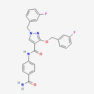 molecular formula C25H20F2N4O3 B2647310 N-(4-carbamoylphenyl)-1-(3-fluorobenzyl)-3-((3-fluorobenzyl)oxy)-1H-pyrazole-4-carboxamide CAS No. 1013769-06-6