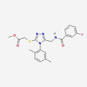molecular formula C21H21FN4O3S B2647343 Methyl 2-[[4-(2,5-dimethylphenyl)-5-[[(3-fluorobenzoyl)amino]methyl]-1,2,4-triazol-3-yl]sulfanyl]acetate CAS No. 689748-11-6