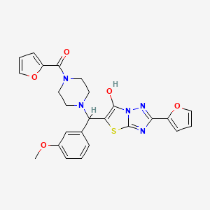 molecular formula C25H23N5O5S B2647380 Furan-2-yl(4-((2-(furan-2-yl)-6-hydroxythiazolo[3,2-b][1,2,4]triazol-5-yl)(3-methoxyphenyl)methyl)piperazin-1-yl)methanone CAS No. 887222-70-0