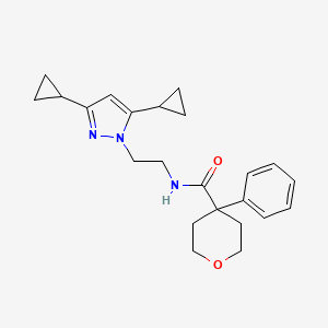 molecular formula C23H29N3O2 B2647413 N-[2-(3,5-dicyclopropyl-1H-pyrazol-1-yl)ethyl]-4-phenyloxane-4-carboxamide CAS No. 2320179-33-5