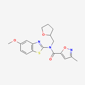 molecular formula C18H19N3O4S B2647418 N-(5-methoxy-1,3-benzothiazol-2-yl)-3-methyl-N-[(oxolan-2-yl)methyl]-1,2-oxazole-5-carboxamide CAS No. 946228-92-8