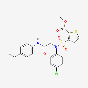 molecular formula C22H21ClN2O5S2 B2647422 methyl 3-[(4-chlorophenyl)({[(4-ethylphenyl)carbamoyl]methyl})sulfamoyl]thiophene-2-carboxylate CAS No. 946235-24-1