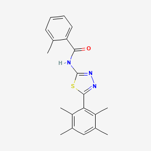 molecular formula C20H21N3OS B2647487 2-methyl-N-[5-(2,3,5,6-tetramethylphenyl)-1,3,4-thiadiazol-2-yl]benzamide CAS No. 391226-28-1