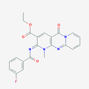 molecular formula C22H17FN4O4 B2647529 ethyl 6-(3-fluorobenzoyl)imino-7-methyl-2-oxo-1,7,9-triazatricyclo[8.4.0.03,8]tetradeca-3(8),4,9,11,13-pentaene-5-carboxylate CAS No. 534565-47-4