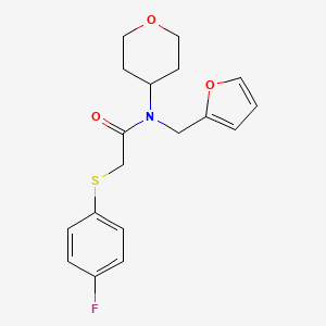 molecular formula C18H20FNO3S B2647579 2-[(4-fluorophenyl)sulfanyl]-N-[(furan-2-yl)methyl]-N-(oxan-4-yl)acetamide CAS No. 1448063-49-7