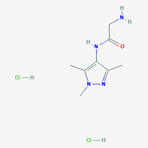 molecular formula C8H16Cl2N4O B2647593 2-amino-N-(trimethyl-1H-pyrazol-4-yl)acetamide dihydrochloride CAS No. 1052547-49-5