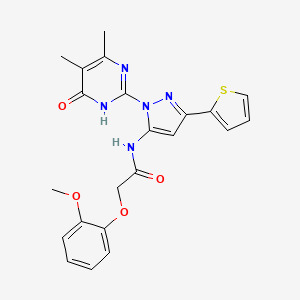 molecular formula C22H21N5O4S B2647600 N-(1-(4,5-dimethyl-6-oxo-1,6-dihydropyrimidin-2-yl)-3-(thiophen-2-yl)-1H-pyrazol-5-yl)-2-(2-methoxyphenoxy)acetamide CAS No. 1172882-35-7
