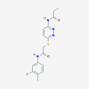 molecular formula C16H17FN4O2S B2647607 N-(6-((2-((3-fluoro-4-methylphenyl)amino)-2-oxoethyl)thio)pyridazin-3-yl)propionamide CAS No. 1021026-15-2