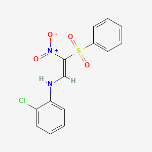 molecular formula C14H11ClN2O4S B2647630 N-[(E)-2-(benzenesulfonyl)-2-nitroethenyl]-2-chloroaniline CAS No. 1164476-20-3