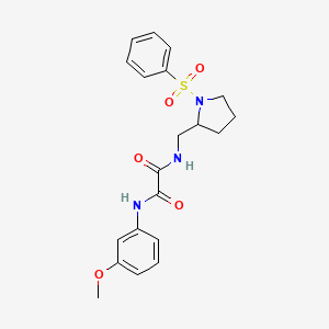 molecular formula C20H23N3O5S B2647662 N1-(3-methoxyphenyl)-N2-((1-(phenylsulfonyl)pyrrolidin-2-yl)methyl)oxalamide CAS No. 896268-57-8