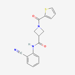 molecular formula C16H13N3O2S B2647700 N-(2-cyanophenyl)-1-(thiophene-2-carbonyl)azetidine-3-carboxamide CAS No. 1286726-24-6
