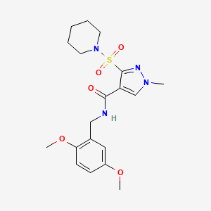 molecular formula C19H26N4O5S B2647708 N-(2,5-dimethoxybenzyl)-1-methyl-3-(piperidin-1-ylsulfonyl)-1H-pyrazole-4-carboxamide CAS No. 1251615-16-3