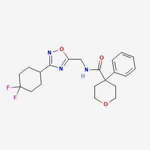 molecular formula C21H25F2N3O3 B2647714 N-{[3-(4,4-difluorocyclohexyl)-1,2,4-oxadiazol-5-yl]methyl}-4-phenyloxane-4-carboxamide CAS No. 2034231-99-5