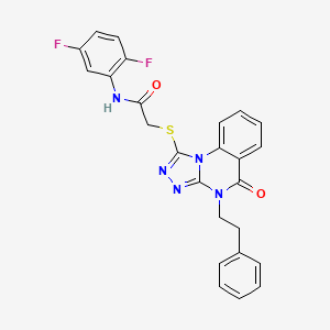 molecular formula C25H19F2N5O2S B2647782 N-(2,5-difluorophenyl)-2-((5-oxo-4-phenethyl-4,5-dihydro-[1,2,4]triazolo[4,3-a]quinazolin-1-yl)thio)acetamide CAS No. 1110980-47-6