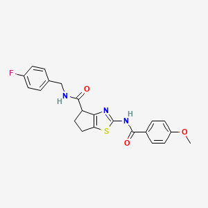 molecular formula C22H20FN3O3S B2647796 N-(4-fluorobenzyl)-2-(4-methoxybenzamido)-5,6-dihydro-4H-cyclopenta[d]thiazole-4-carboxamide CAS No. 941926-69-8
