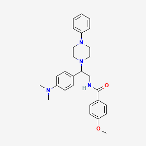 molecular formula C28H34N4O2 B2647823 N-{2-[4-(dimethylamino)phenyl]-2-(4-phenylpiperazin-1-yl)ethyl}-4-methoxybenzamide CAS No. 946286-12-0
