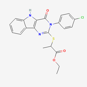 molecular formula C21H18ClN3O3S B2647976 ethyl 2-((3-(4-chlorophenyl)-4-oxo-4,5-dihydro-3H-pyrimido[5,4-b]indol-2-yl)thio)propanoate CAS No. 536715-47-6