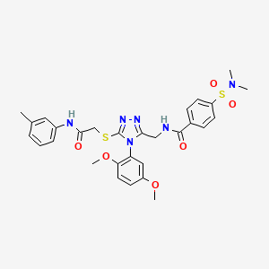 molecular formula C29H32N6O6S2 B2648045 N-{[4-(2,5-dimethoxyphenyl)-5-({[(3-methylphenyl)carbamoyl]methyl}sulfanyl)-4H-1,2,4-triazol-3-yl]methyl}-4-(dimethylsulfamoyl)benzamide CAS No. 309968-31-8