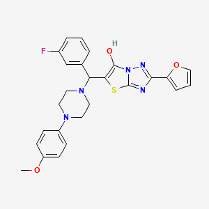 molecular formula C26H24FN5O3S B2648056 5-((3-Fluorophenyl)(4-(4-methoxyphenyl)piperazin-1-yl)methyl)-2-(furan-2-yl)thiazolo[3,2-b][1,2,4]triazol-6-ol CAS No. 898453-08-2