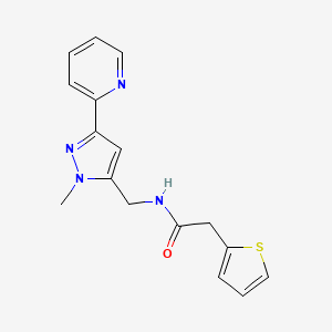 molecular formula C16H16N4OS B2648138 N-{[1-methyl-3-(pyridin-2-yl)-1H-pyrazol-5-yl]methyl}-2-(thiophen-2-yl)acetamide CAS No. 2309750-96-5