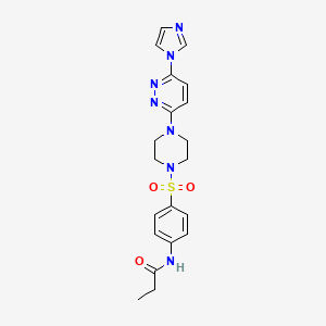 molecular formula C20H23N7O3S B2648210 N-(4-((4-(6-(1H-imidazol-1-yl)pyridazin-3-yl)piperazin-1-yl)sulfonyl)phenyl)propionamide CAS No. 1351645-61-8