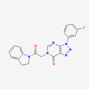 molecular formula C20H15FN6O2 B2648250 6-[2-(2,3-Dihydroindol-1-yl)-2-oxoethyl]-3-(3-fluorophenyl)triazolo[4,5-d]pyrimidin-7-one CAS No. 872590-51-7