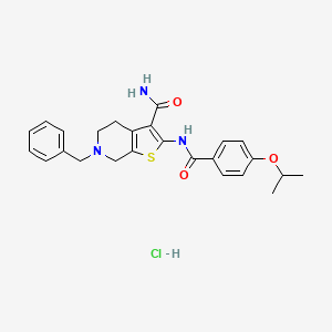 molecular formula C25H28ClN3O3S B2648311 6-Benzyl-2-(4-isopropoxybenzamido)-4,5,6,7-tetrahydrothieno[2,3-c]pyridine-3-carboxamide hydrochloride CAS No. 1216737-56-2