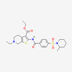 molecular formula C25H33N3O5S2 B2648371 ethyl 6-ethyl-2-{4-[(2-methylpiperidin-1-yl)sulfonyl]benzamido}-4H,5H,6H,7H-thieno[2,3-c]pyridine-3-carboxylate CAS No. 449767-57-1