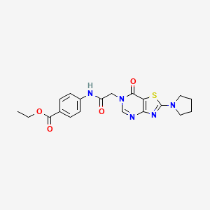 molecular formula C20H21N5O4S B2648460 ethyl 4-{2-[7-oxo-2-(pyrrolidin-1-yl)-6H,7H-[1,3]thiazolo[4,5-d]pyrimidin-6-yl]acetamido}benzoate CAS No. 1223795-49-0
