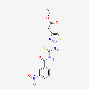 molecular formula C15H14N4O5S2 B2648531 Ethyl 2-(2-(3-(3-nitrobenzoyl)thioureido)thiazol-4-yl)acetate CAS No. 431075-68-2