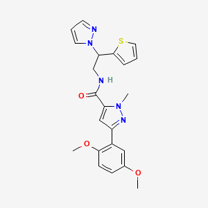 molecular formula C22H23N5O3S B2648652 3-(2,5-dimethoxyphenyl)-1-methyl-N-[2-(1H-pyrazol-1-yl)-2-(thiophen-2-yl)ethyl]-1H-pyrazole-5-carboxamide CAS No. 2034599-45-4