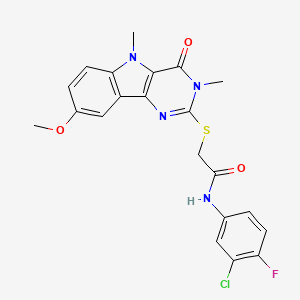molecular formula C21H18ClFN4O3S B2648784 N-(3-chloro-4-fluorophenyl)-2-({8-methoxy-3,5-dimethyl-4-oxo-3H,4H,5H-pyrimido[5,4-b]indol-2-yl}sulfanyl)acetamide CAS No. 1113102-28-5