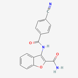 molecular formula C17H11N3O3 B2648871 3-(4-Cyanobenzamido)benzofuran-2-carboxamide 